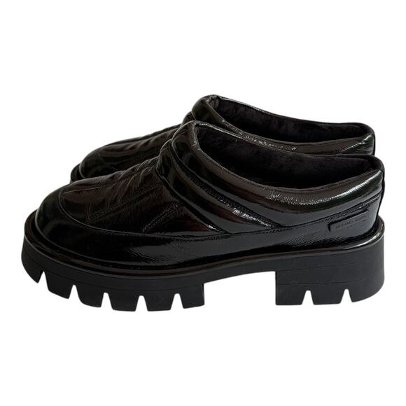 NEW Michael Kors Womens SLIPPER 11 Barton Crackled Patent Leather Chunky Black - Picture 4 of 10